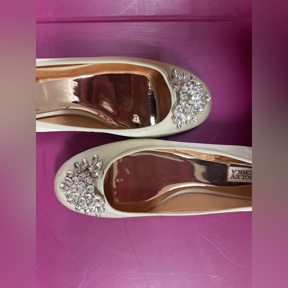 Badgley Mischka Cream Flats with Crystal Embellishment